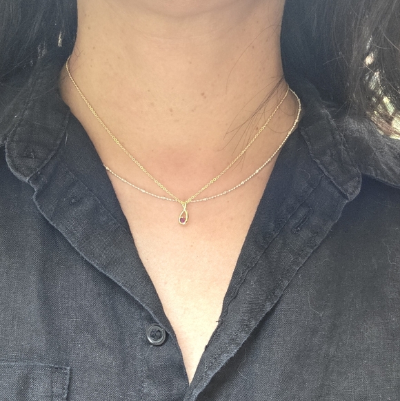 vintage pink gemstone gold toned dainty delicate pendant necklace - Picture 3 of 6